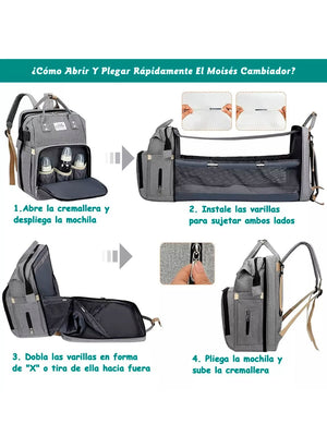 Mochila Pañalera 3 en 1 USB Gris ZAVAROSHOP®